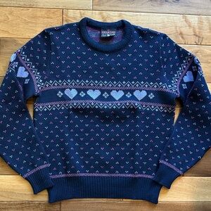 Vtg Demetre novelty sweater with hearts and birdseye pattern